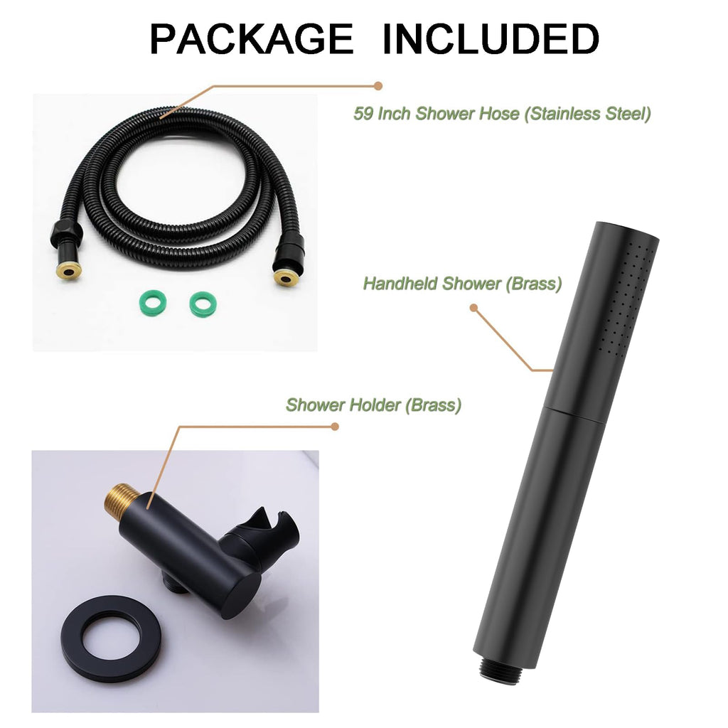 Black Shower Wand Brass Handheld Shower 7 Inch High Pressure Hand Held Shower Head High Flow Sprayer, 2 In 1 Function