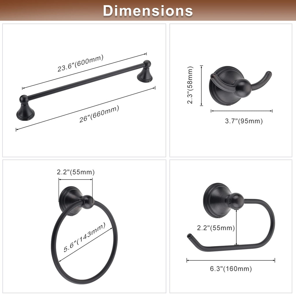 Bathroom Hardware Set - Oil Rubbed Bronze Towel Rack Set with 4 Pieces Towel Holder and 18 or 24 Inch Towel Bar