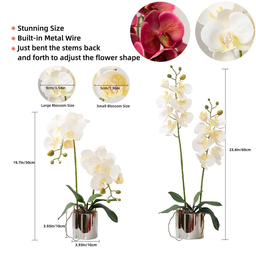 Artificial Orchid Flowers 19.7'' White Faux Orchids with Ceramic Vase