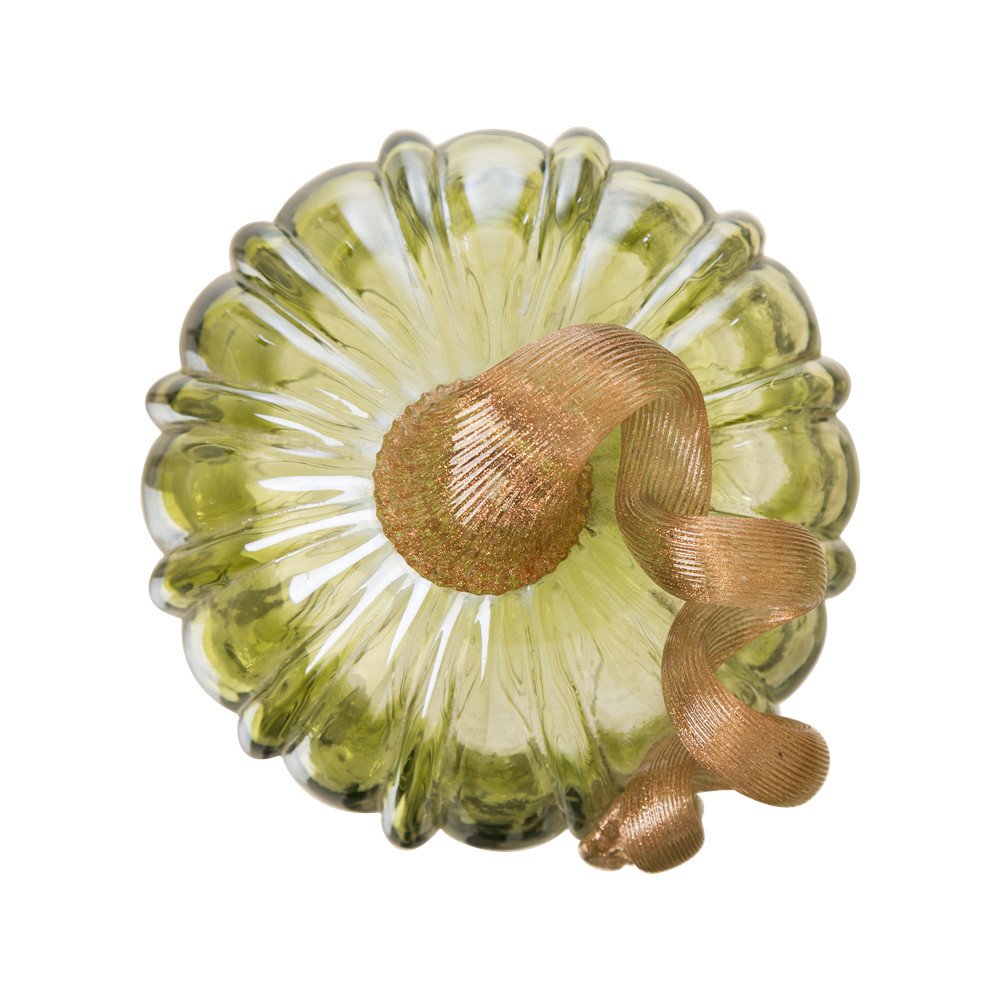4.72 Inch Hand Blown Two-Tone Green Crackle Glass Pumpkin Table Accent for Fall Harvest Decoration