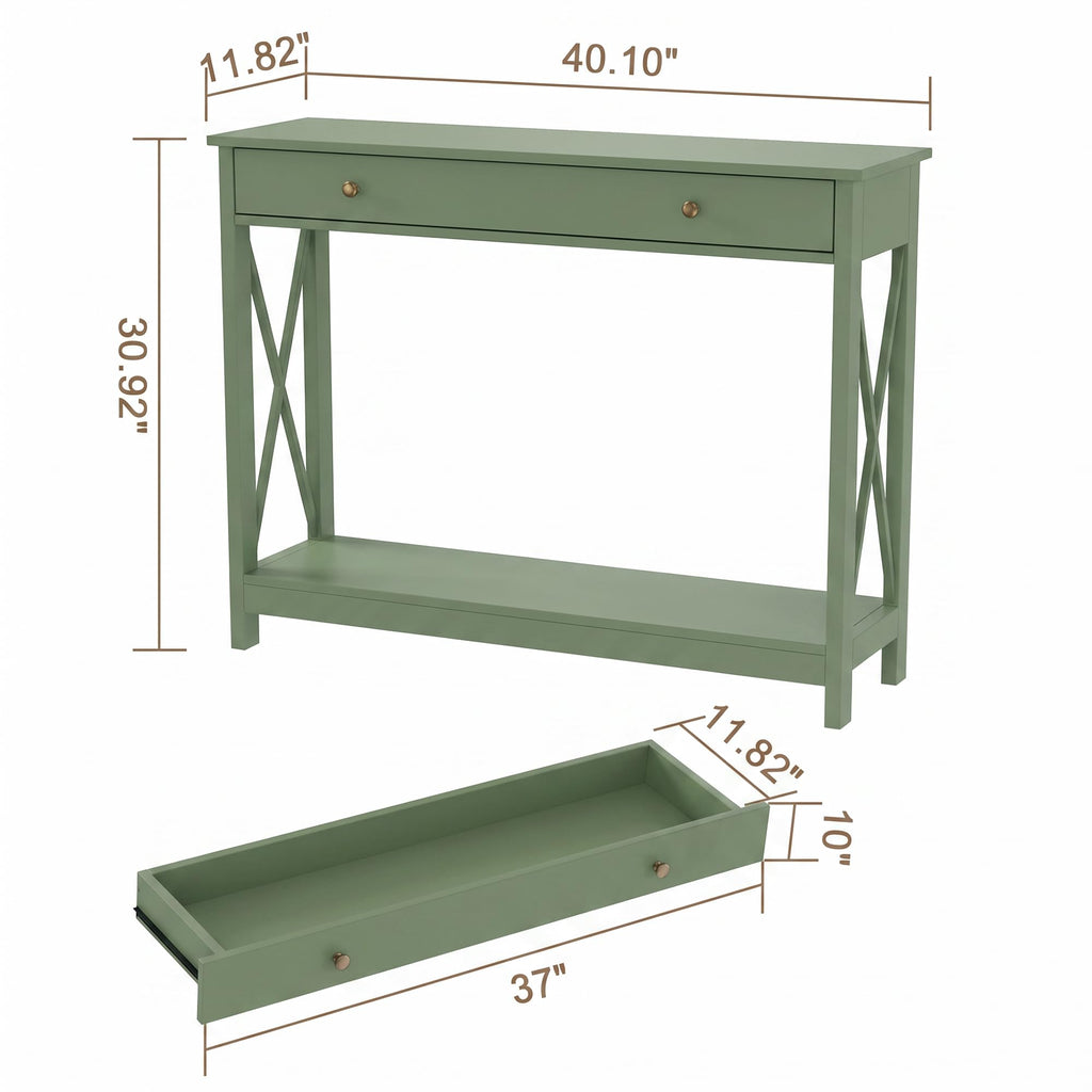 40" Farmhouse Console Table with Drawer and Storage Shelves