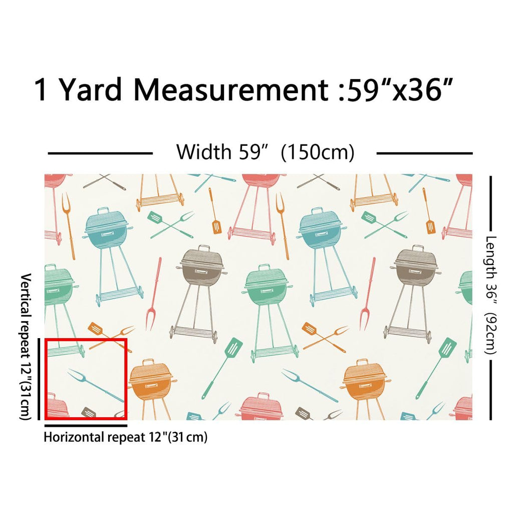 BBQ Fabric By The Yard, Barbecue Grill Upholstery Fabric for Chairs