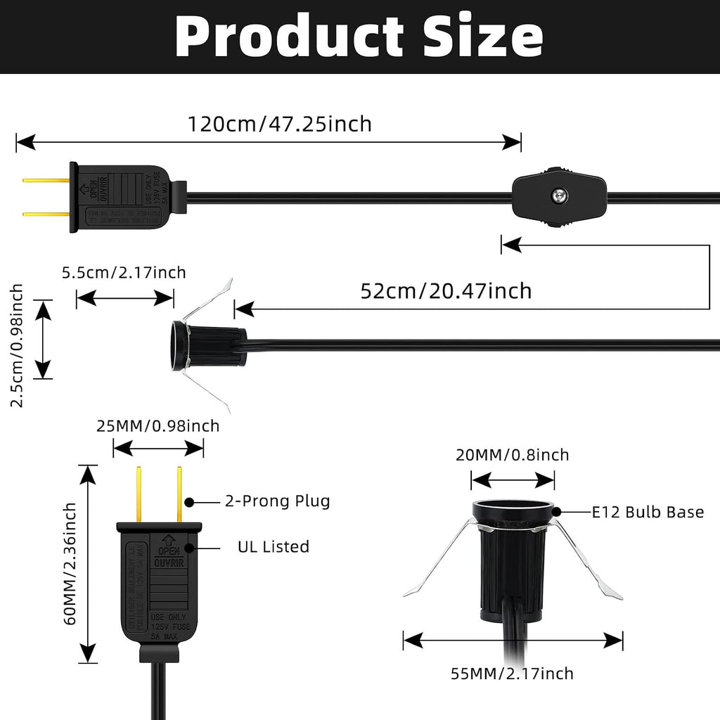 6ft Accessory Cord with 1 LED Light Bulb, C7 Bulbs