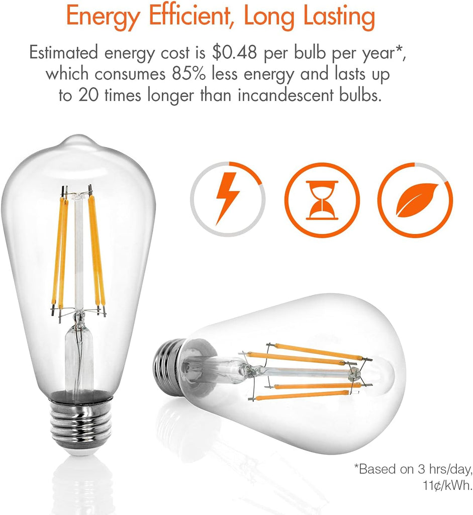 Vintage LED Edison Bulbs 60W Equivalent, Soft White 2700K, 4 Pack