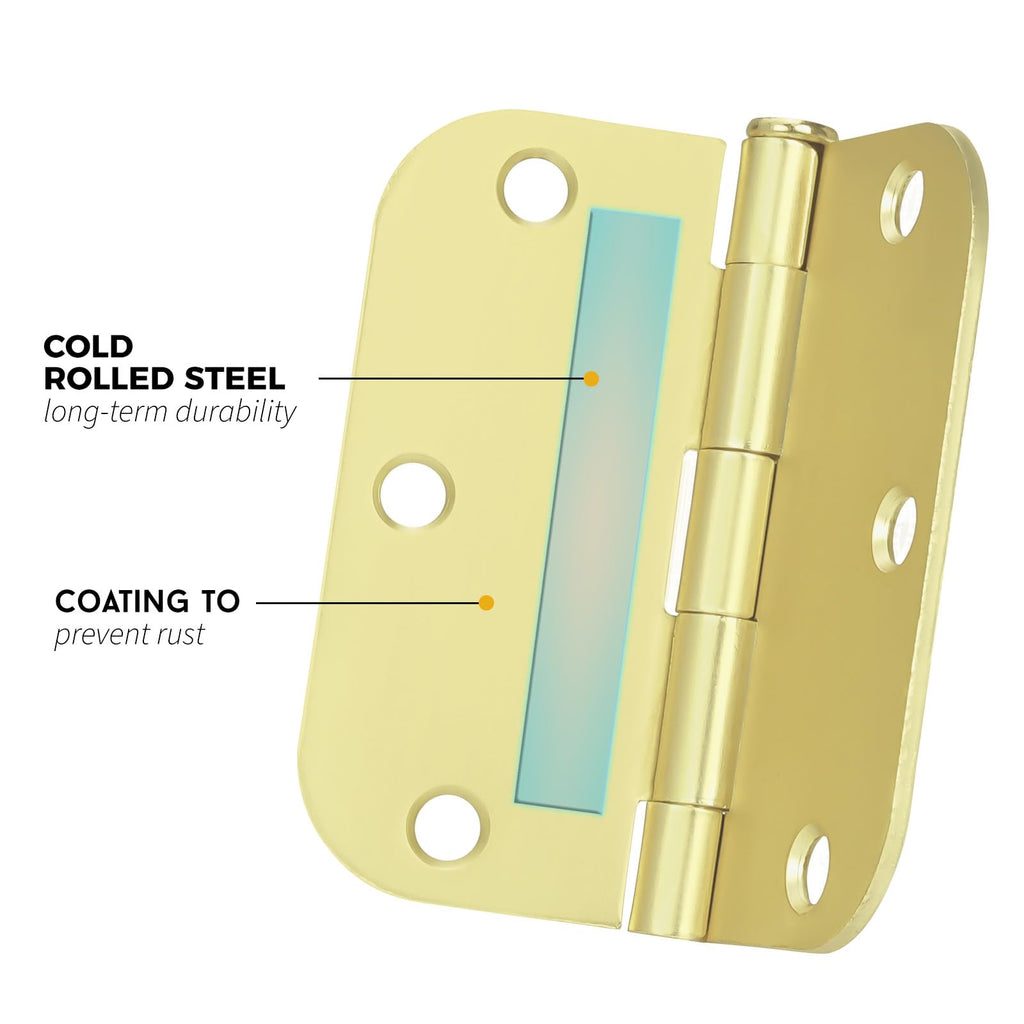 18 Pack 3.5" Polished Brass Door Hinges 5/8" Radius Corners