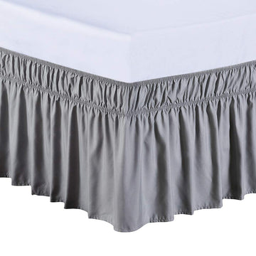 Wrap Around Elastic Bed Skirt for Beds, 24" Drop, Grey