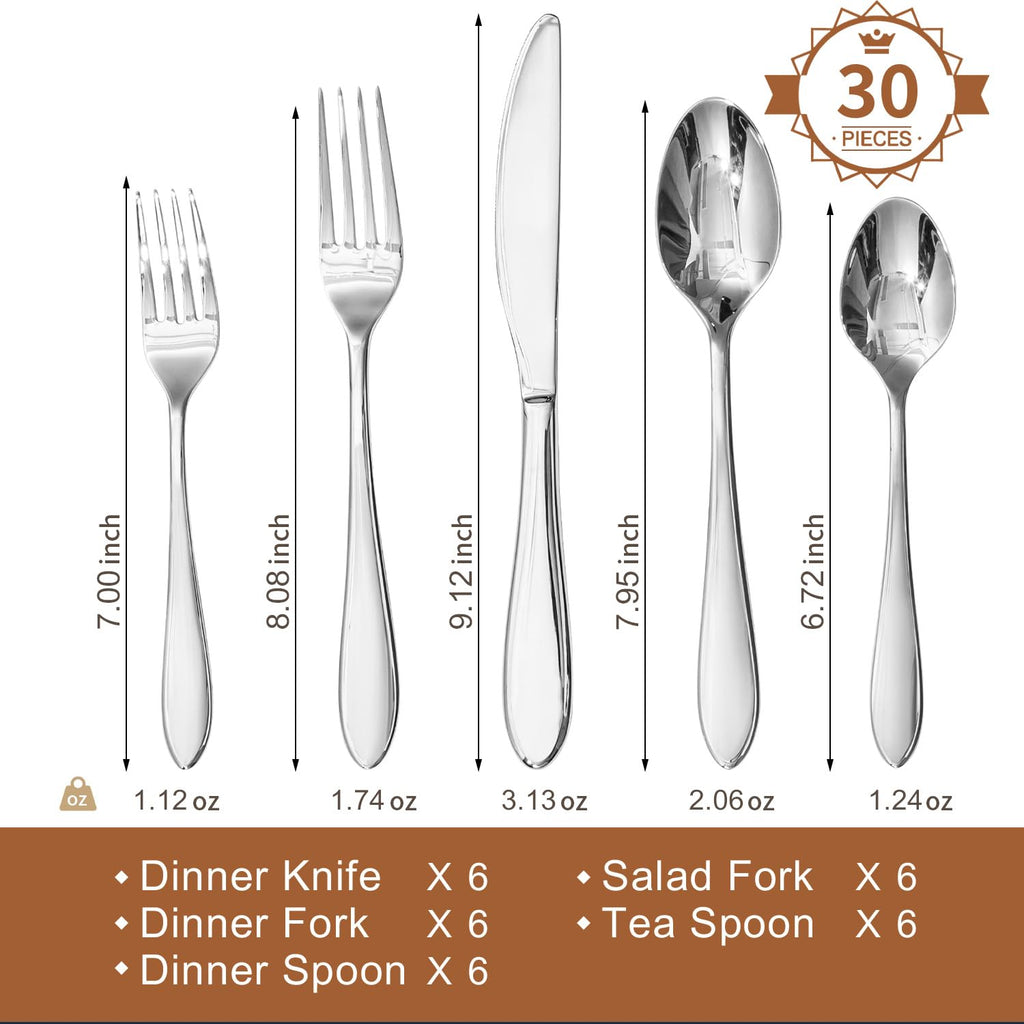 30-Piece Silverware Set for 6,18/10 Stainless Steel