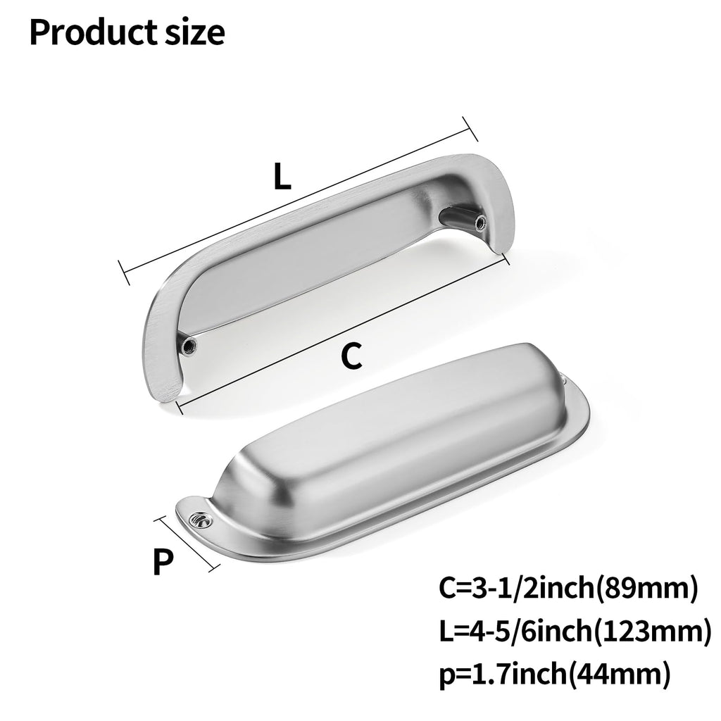 10 Pack 3-1/2"(89mm) Hole Center Retro Drawer Pulls Brushed Satin Nickel Cabinet Bin Cup Pulls Bathroom Hardware