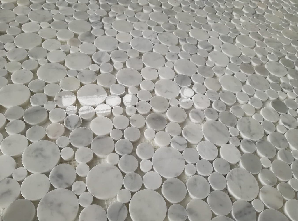 Carrara White Marble Bubble Round Paramount Mosaic Tile Polished Kitchen Bath Wall Floor Backsplash Shower (1 Sheet)