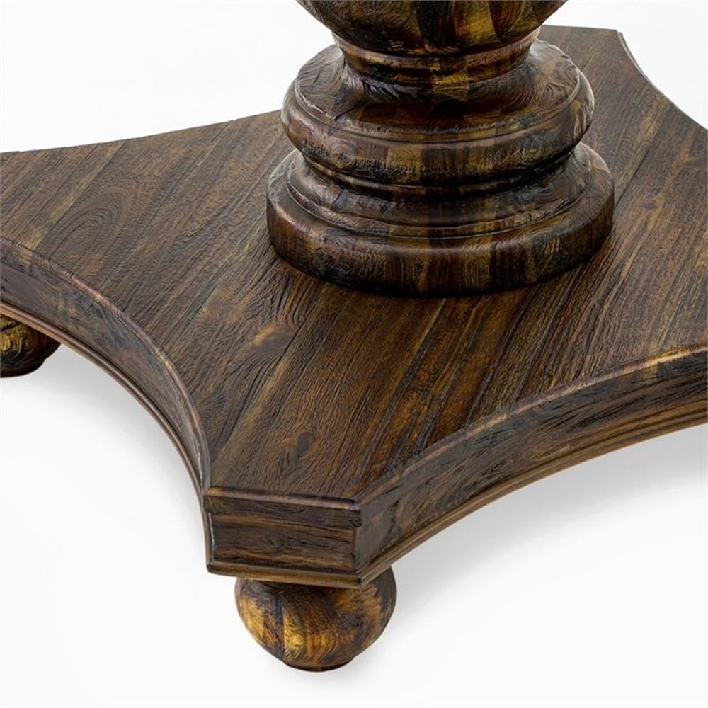 Ferris Dining Table - a Round Wooden Table Top with Pedestal Base, 48x48 Inch, Distressed Jacobean