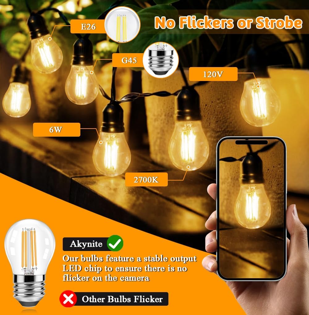 G45 E26 LED Edison Filament Bulbs 6W Equivalent 60 Watt, 2700K Warm White