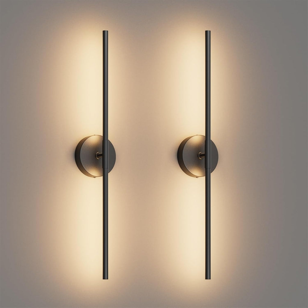28In Black Wall Sconce Set of Two Hardwired 3000K LED Modern Wall Light Fixture 360° Rotatable for Living Room