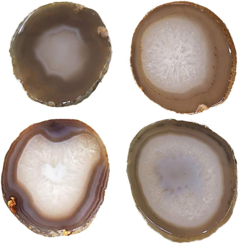 Natural Sliced Agate Coaster with Rubber Bumper (3.5-4", Natural) - Set of 4