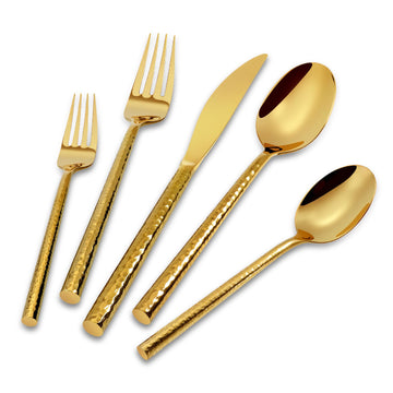 Gold Silverware Set 18/10 Stainless Steel Mirror Polishing 20-Piece Flatware Round Hammered Cutlery Set Service for 4