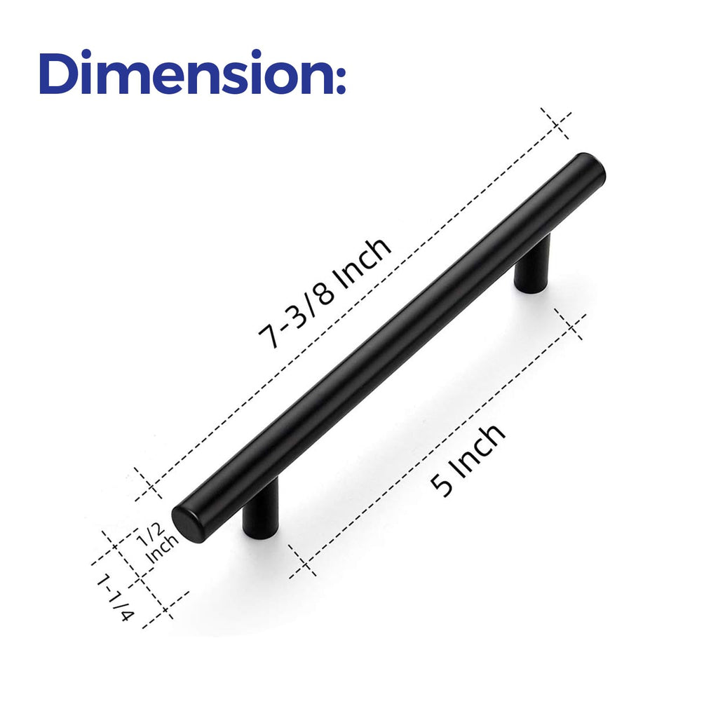 Cabinet Pulls,7.38" Length, 5" Hole Center,Matte Black,40 Pack