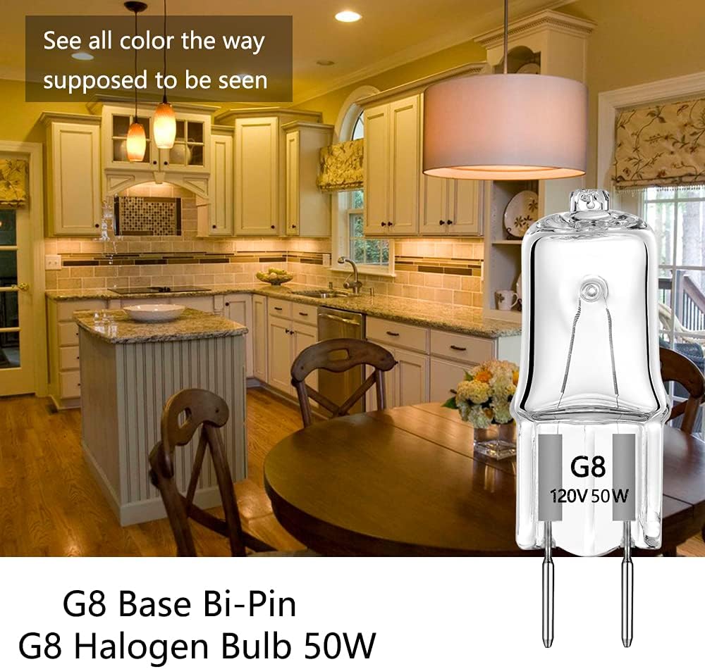 G8 Light Bulbs 50W 120V Halogen Light Bulb G8 Base Bi-Pin 50W T4 JCD Warm White, Microwave Oven Replacements, Candle