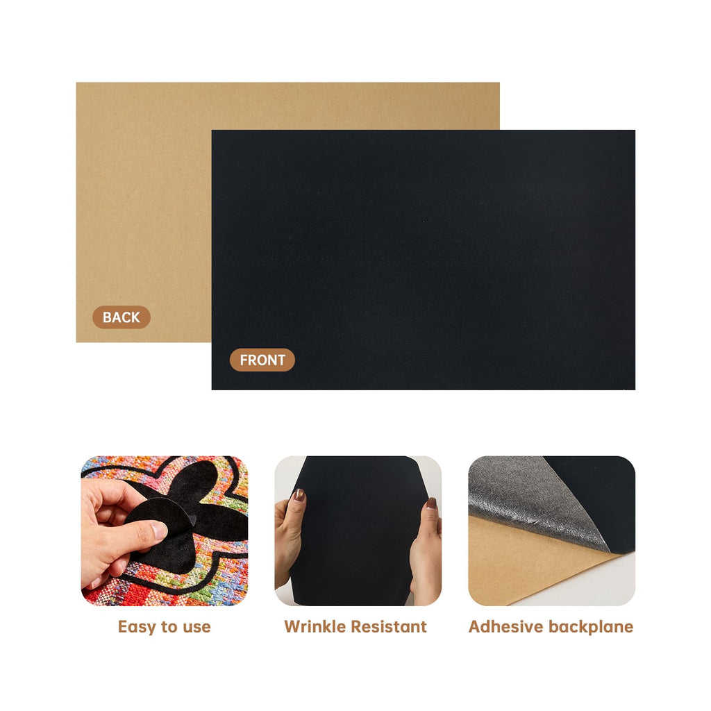Black DIY Self Adhesive Sheets 10 Packs, Felt Flock Backing Paper Fabric (7.8''W x 11.8''L) Soft Peel & Stick Liner