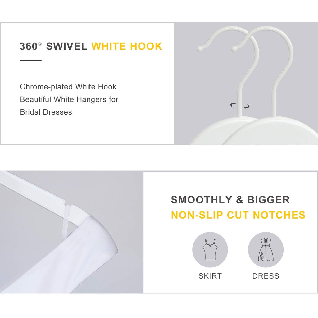 Wooden Hangers 18 Pack, Premium Bride Hanger for Wedding Dress, White Wood Suit Coat Hanger with 360°Swivel White