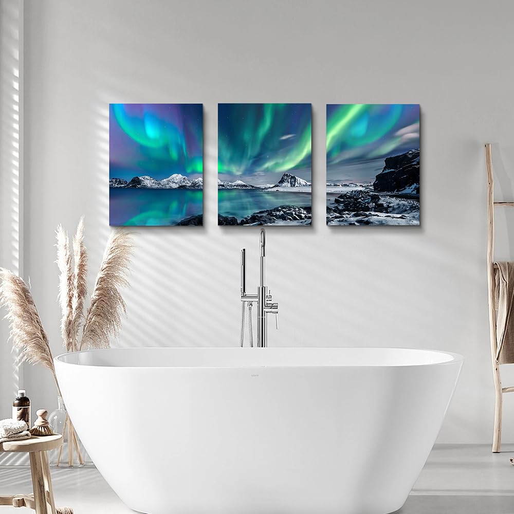 Wall Art Wall Decor Office Decor Abstract Mountain Aurora Landscape Painting 3 Piece Scenic Framed Canvas Art Prints