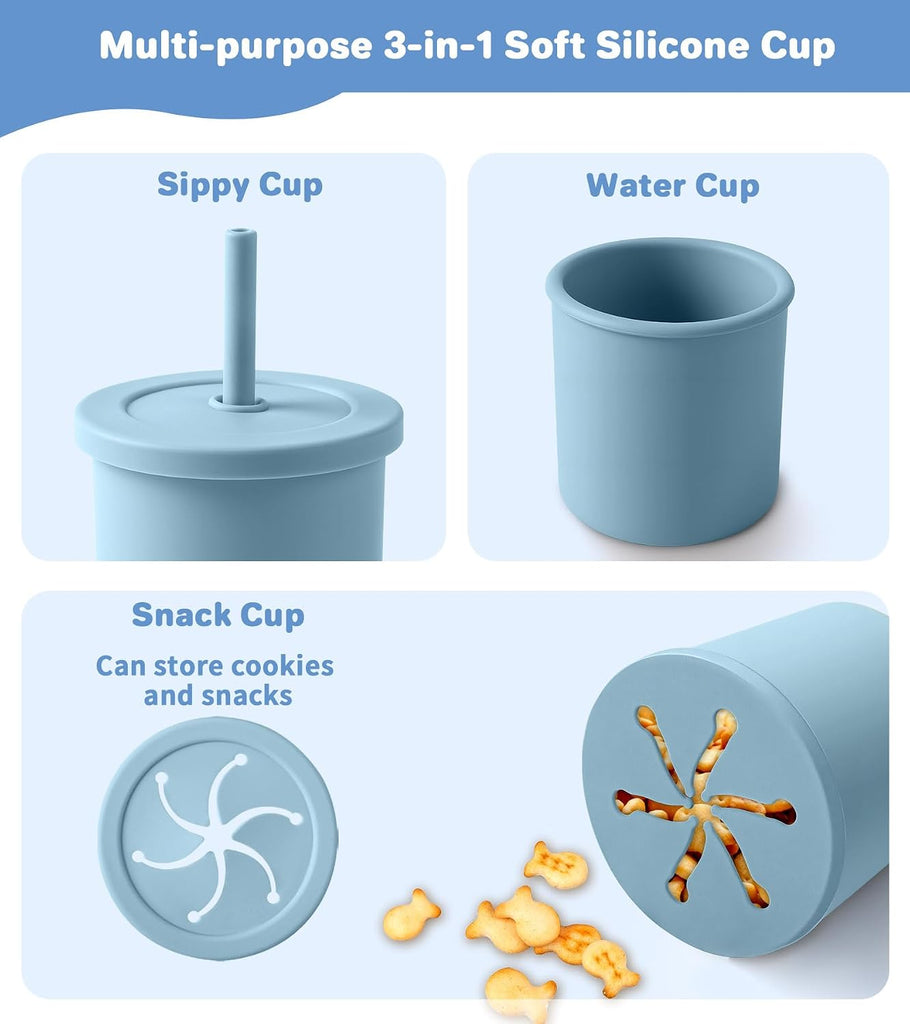 Feeding Set, Baby Led Weaning Supplies Includes Suction Bowl and Divided Plate, Adjustable Bib, Soft Spoons