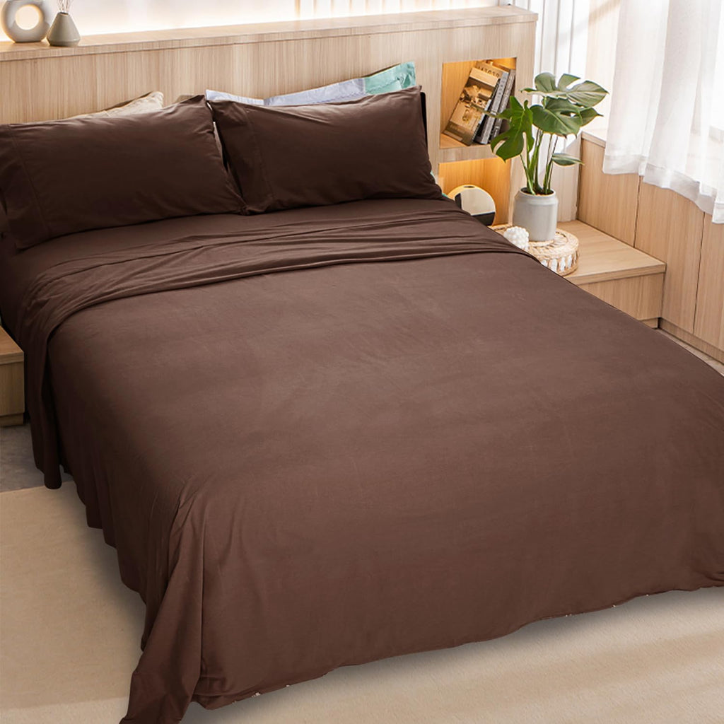 Flannel Sheet Set - Soft & Comfortable Bedding Sheet, Easy Care Ultra Warm & Luxurious 4-Piece Collection (Brown