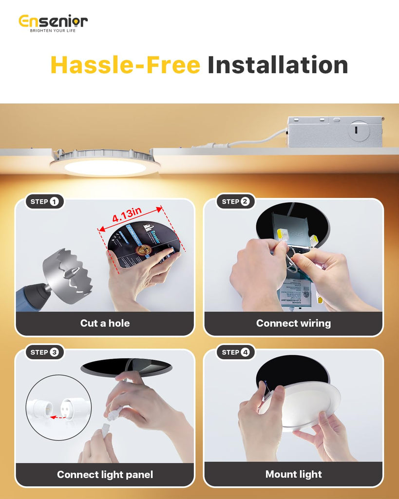 6 Pack 4 Inch 5000K Dimmable Canless Wafer LED Recessed Light