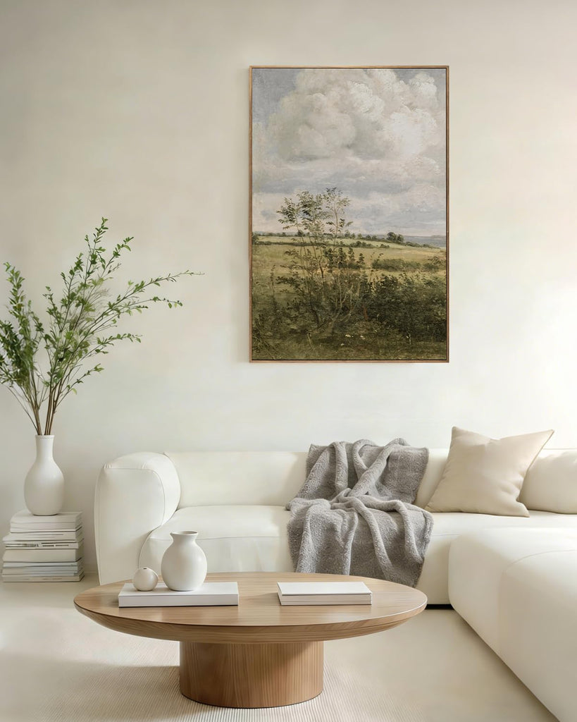 Vintage Farmhouse Wildflower Field Canvas Wall Art, Large Nature Landscape Painting, Spring Farmhouse Decor Bedroom