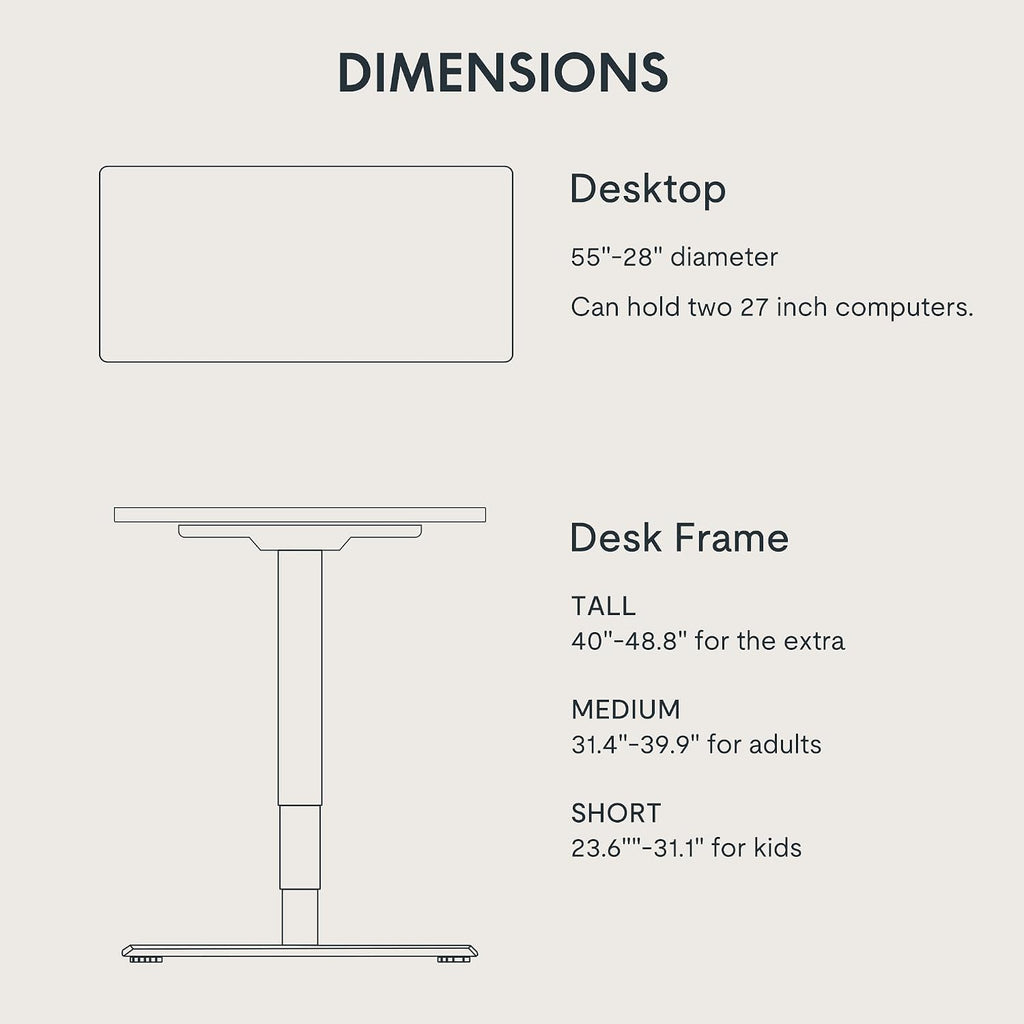 E6 3-Stage Dual Motor Electric Standing Desk 55 x 28 Sit Stand Up Desk, Holds 220 lbs, Adjustable Height w/Memory