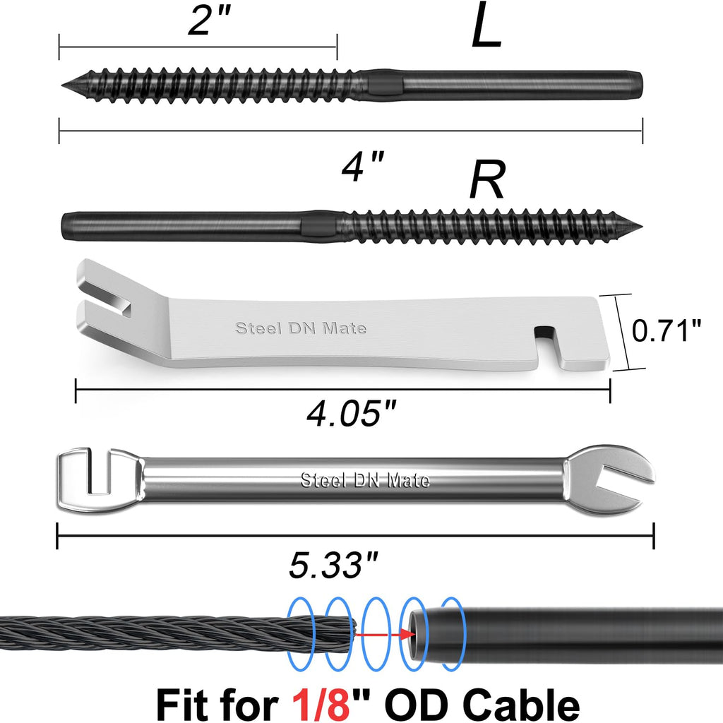 DN Mate Black Cable Railing Kit Swage Lag Screws 70Pack for 1/8" Cable