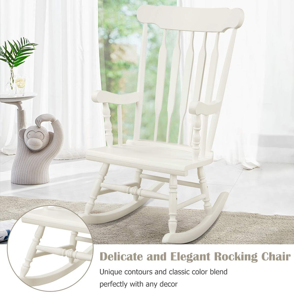Indoor & Outdoor Wood Rocking Chair, Patio Rocking Chair, White