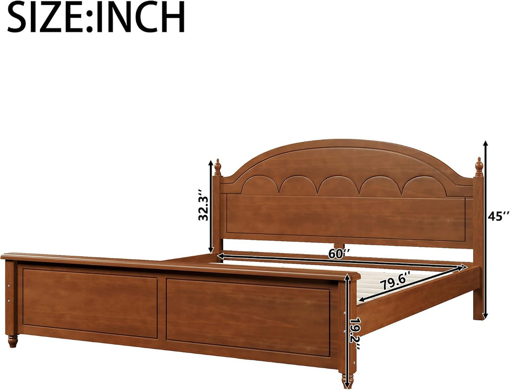 King Size Japanese Wooden Bed Frame with Oak Headboard