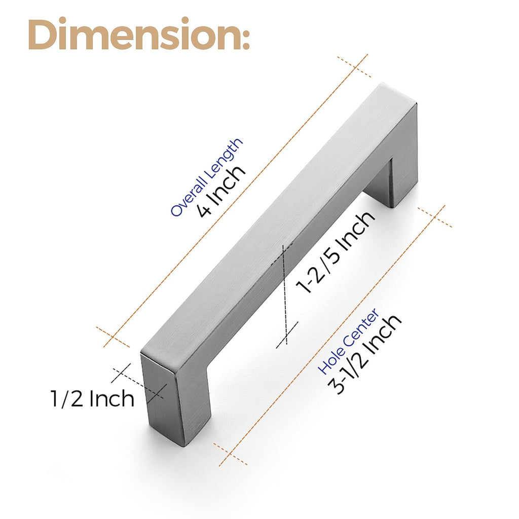 Brushed Nickel Square Cabinet Handles & Pulls 3-1/2 Inch 20 Pack