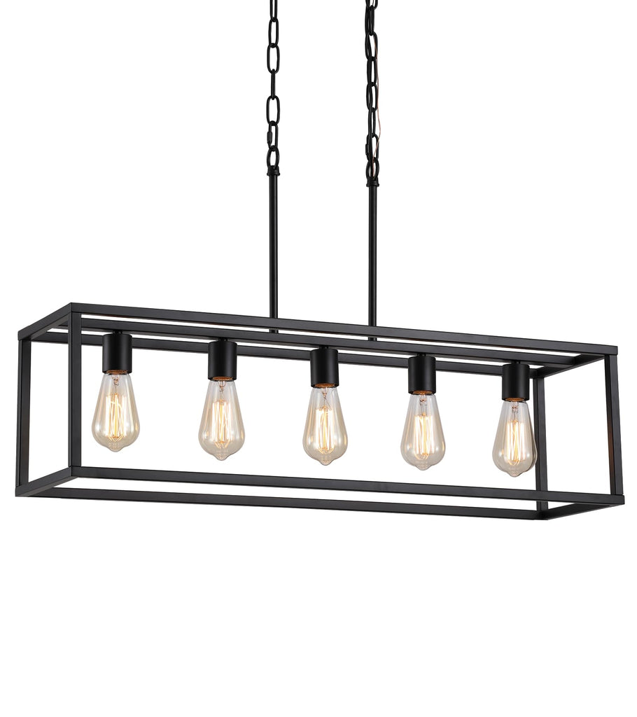 Black Rectangle Kitchen Island Lights Rectangular Modern Industrial Chandelier 5 Lights Linear Vintage Cage Light