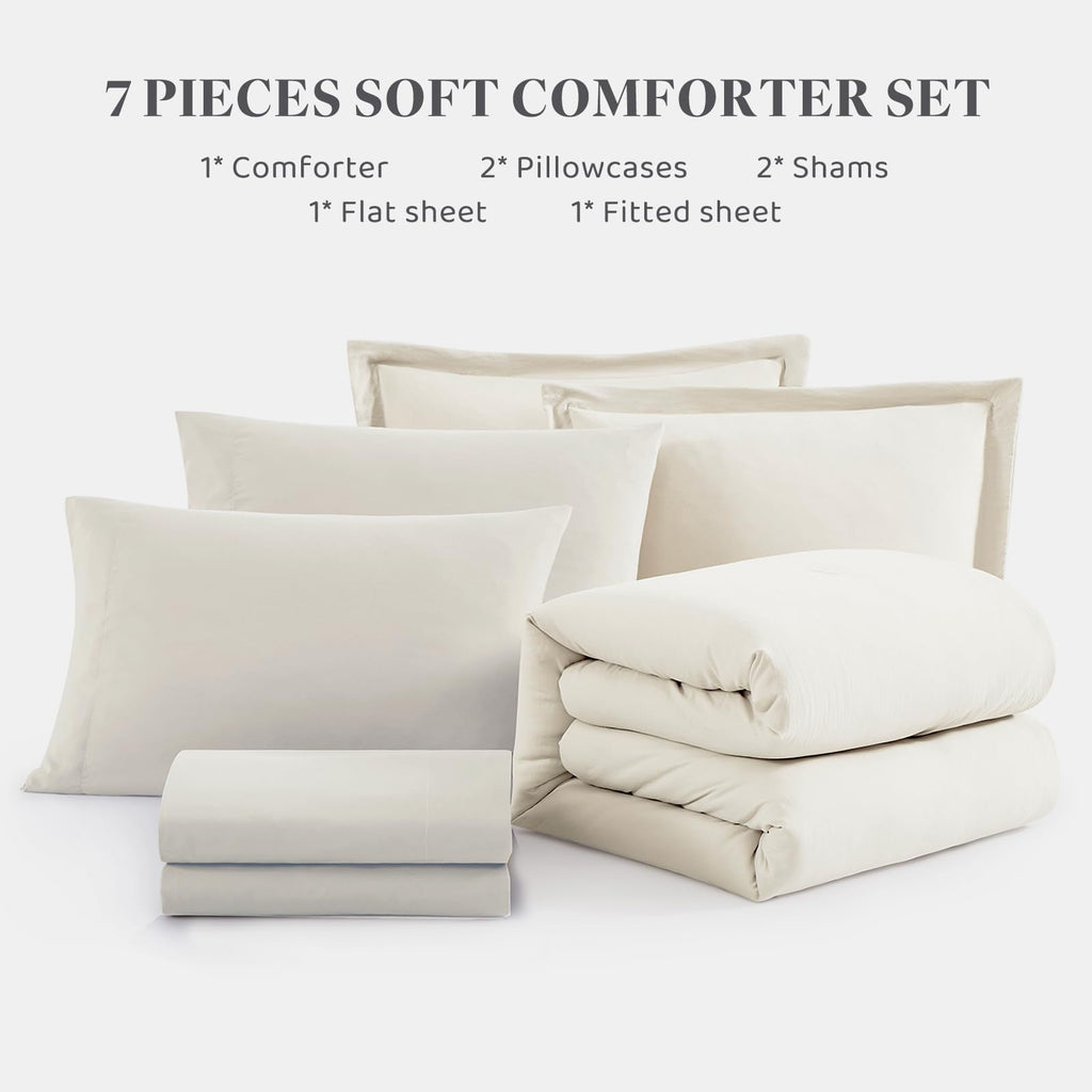 Comforter Set-7 Pieces Soft Prewashed Bed in a Bag Bedding Sets