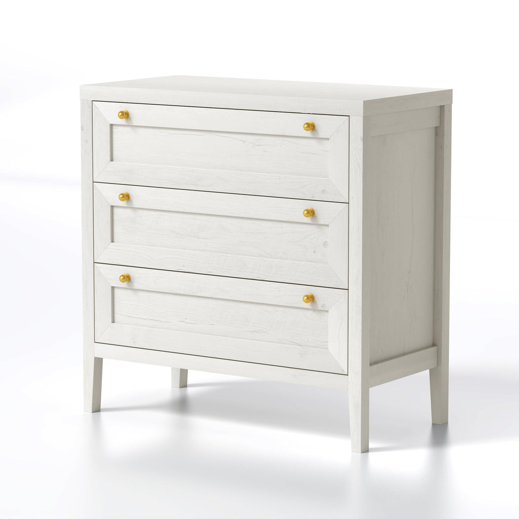 3 Drawer, Modern Farmhouse Chest of Drawers with Golden Handles, Large Wood Tall Nightstand, Storage Cabinet Side