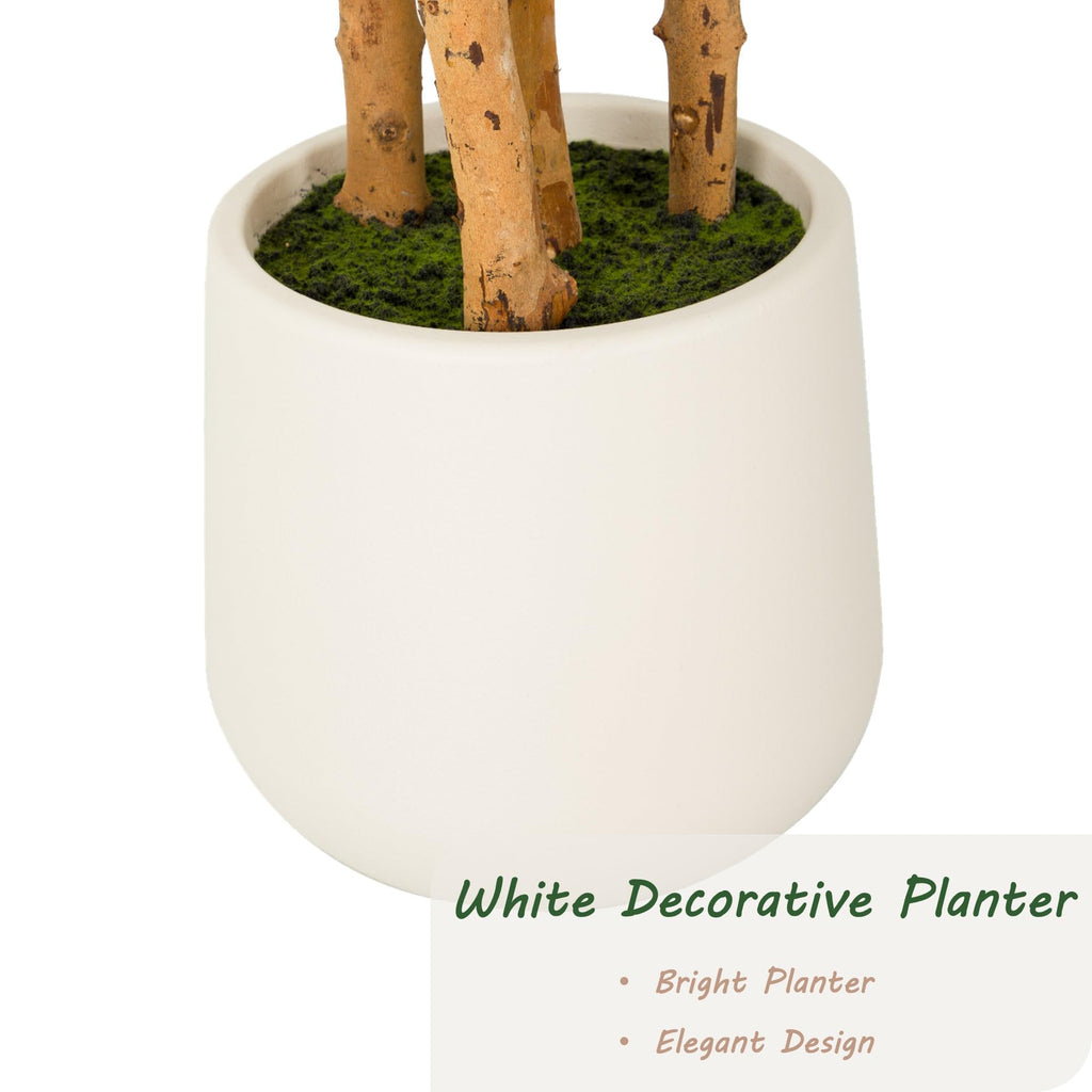 7ft Artificial Ficus Tree with White Decorative Planter & Multiple Real Wood Trunks, 84in Fake Ficus Tree with