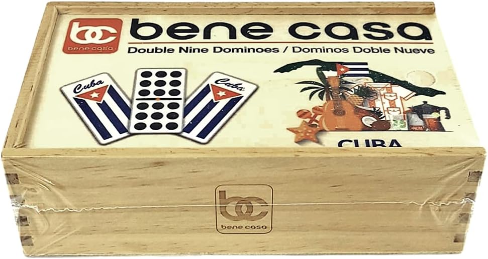 Cuban Flag Double Nines Dominoes Set - 2-10 Players - Wooden Box with 55 Dominos - Set of 55