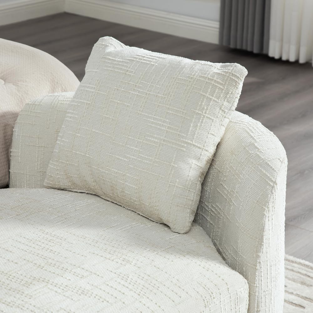 77.2" Chenille End of Bed Bench Chaise Lounge, Upholstered Bedroom Bench with Arms & Bolster Pillows, Rubberwood Legs