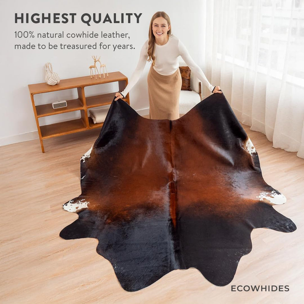 100% Genuine Brazilian Cowhide Rug - Mahogany - Luxury Cowskin Leather Area Rug Décor 7 x 6 feet