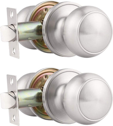 2 Pack Interior Door Knobs - Brushed Nickel Passage Handles, Keyless Closet Door Knobs, Silver Stainless Steel Finish
