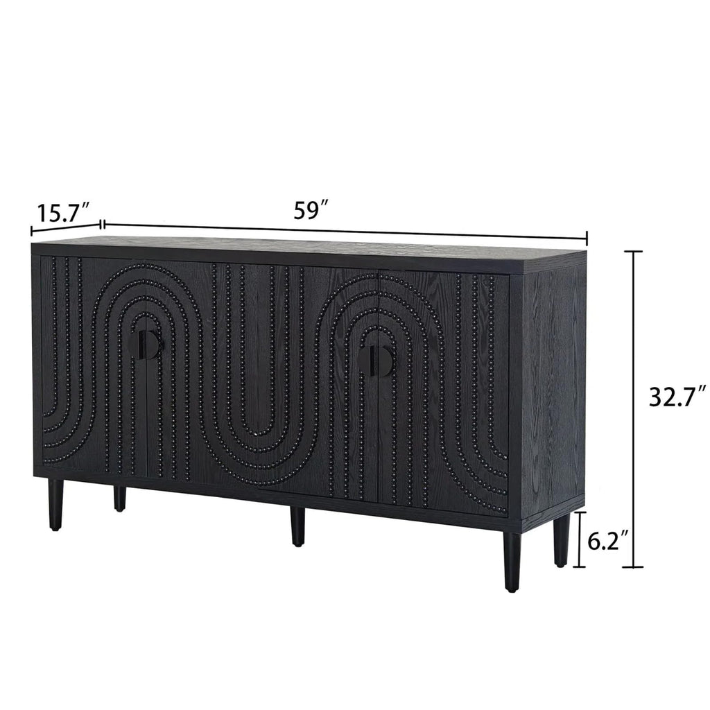 60" Sideboard Buffet Accent Cabinet, Antique Black Entryway Table with Storage Wood Credenzas Home Bar, 4 Doors &