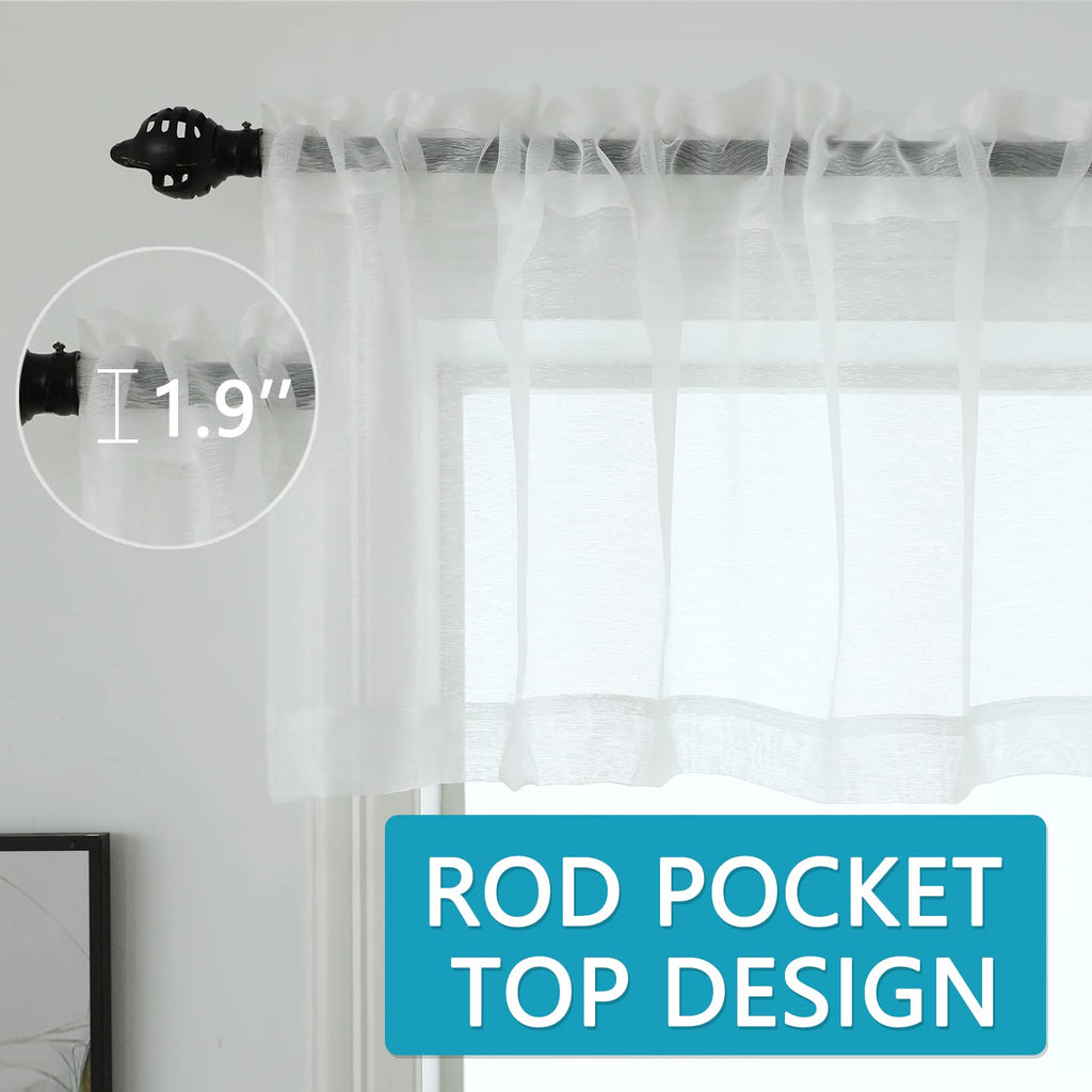 White Sheer Valances for Windows - Light Filtering Semi Sheer Valances /Bedroom/Kitchen/Bathroom/Cafe - Transparent