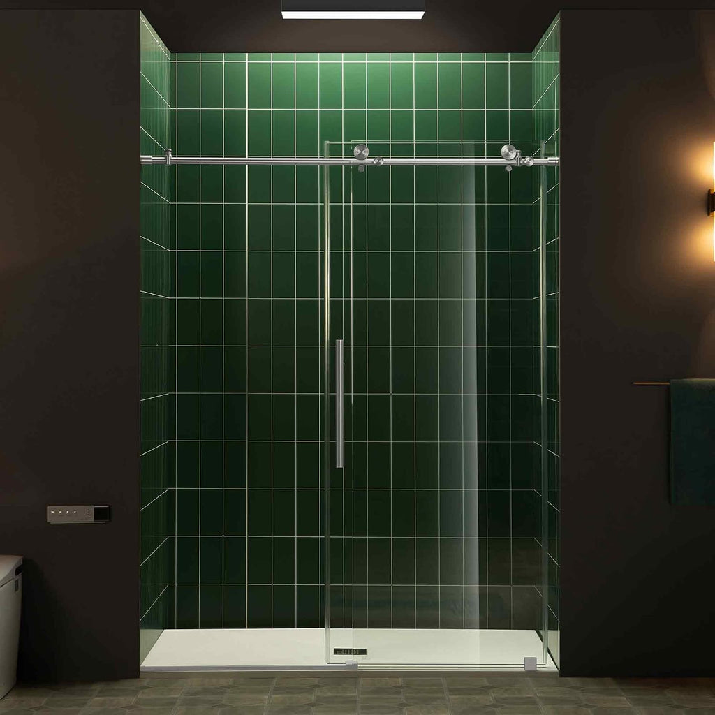 56-60" W x 80" H Frameless Single Sliding Shower Door with Tempered Glass & Explosion Proof Film in Chrome Finish