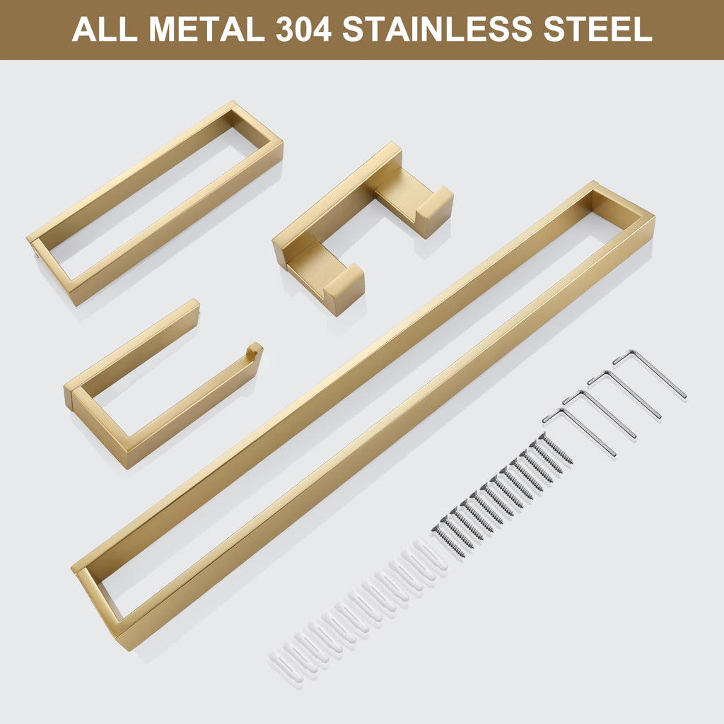 Brushed Gold Bathroom Hardware Accessories, 4PCS Towel Bar Set