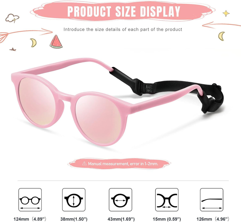 Cute Kids Polarized Sunglasses,Baby Toddler Sun Glasses with Strap