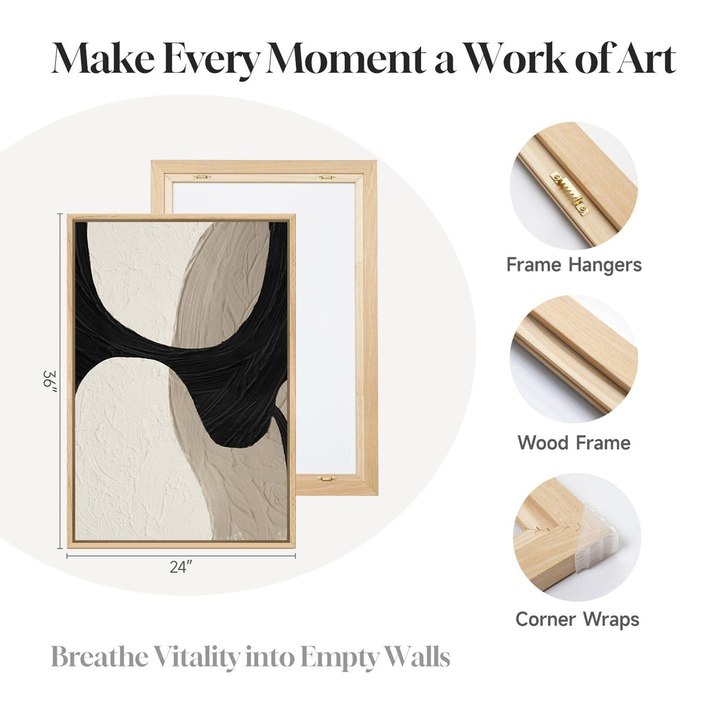 Large Framed Neutral Abstract Modern Wall Art, 24x36 Inch