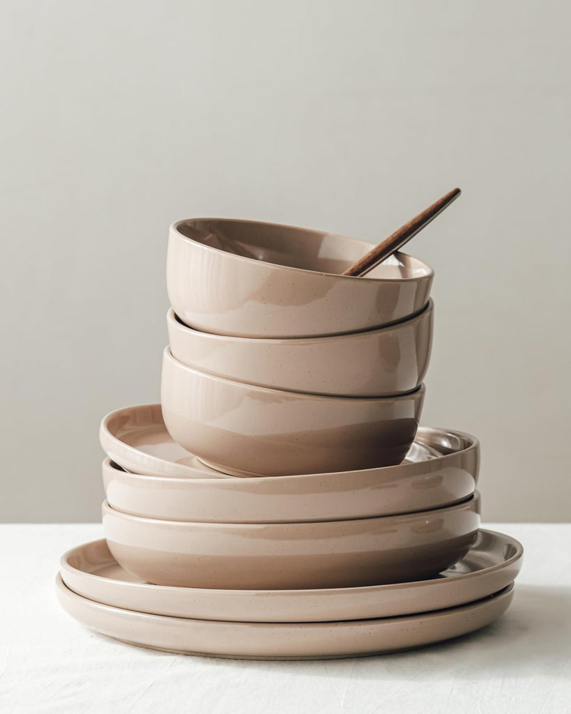 Milkyway 12-Piece Stoneware Dinnerware Set, Cinnamon Brown