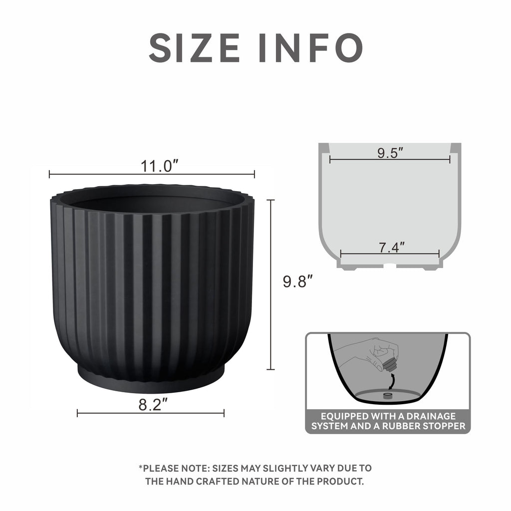 Small Round Pedestal Black Concrete Planter 11" Dia, Outdoor