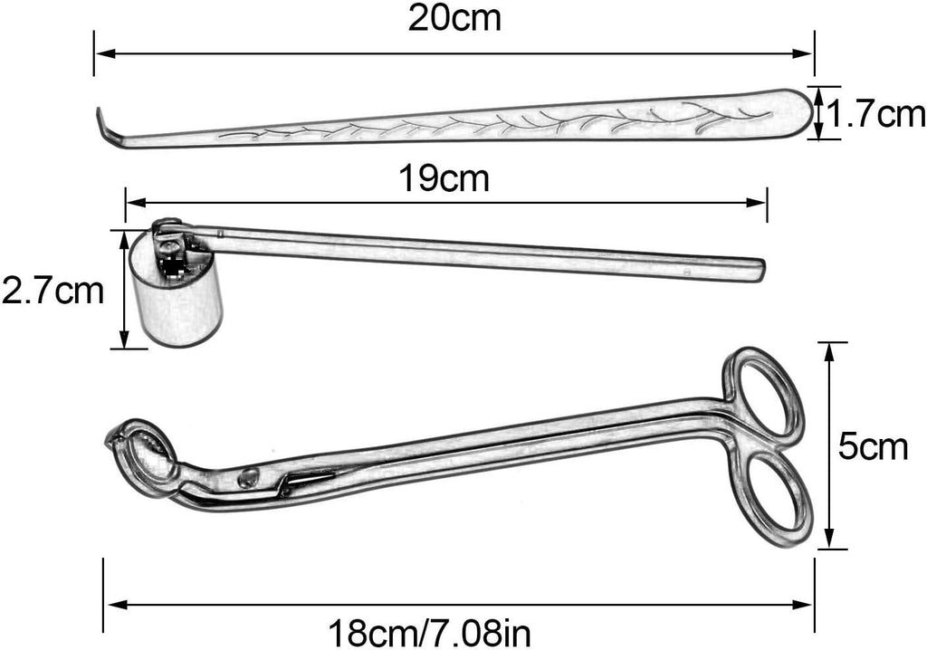 3 in 1 Candle Wick Trimmer Set, Snuffer, Dipper, Cutter, Silver - Set of 3