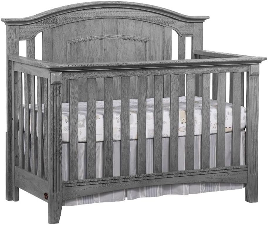Modern Wood 4 in 1 Convertible Crib in Graphite Gray Finish, Nursery Furniture for Infant and Toddler Sleeping